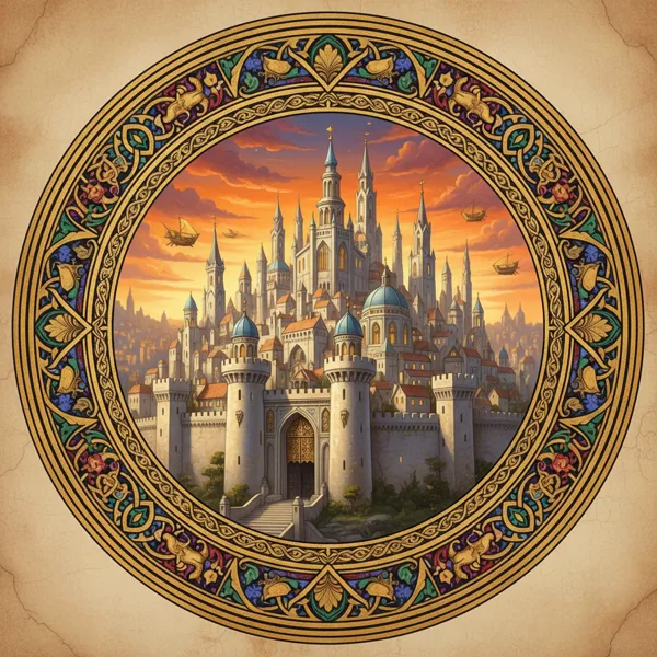 City Name Generator (Fantasy): illuminated chapter medallion